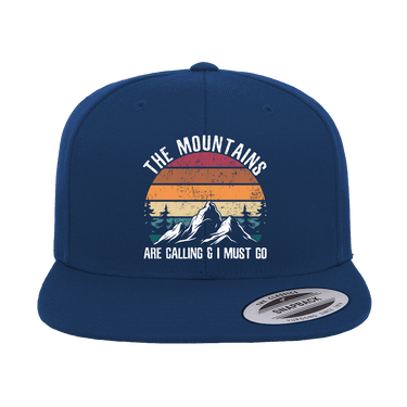 Hiking The Mountains Are Calling Printed Flat Bill Cap
